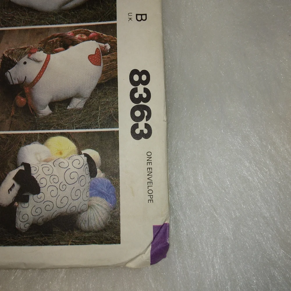 Vintage McCall's 8363 Animal Pillow Dolls Chicken, Swan, sheep, Pig, Cow